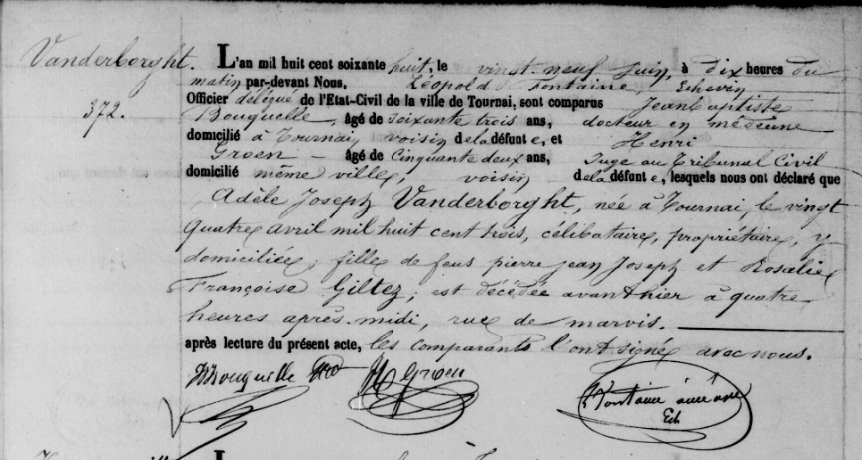 Document de décès de Adèle Joseph VANDERBORGHT