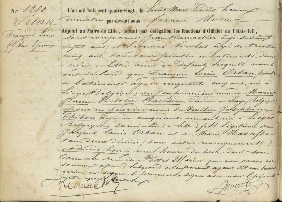 Document de décès de Francois Louis ORBAN