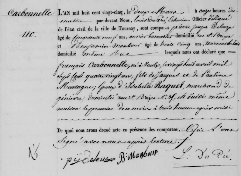 Document de décès de François Joseph CARBONNELLE