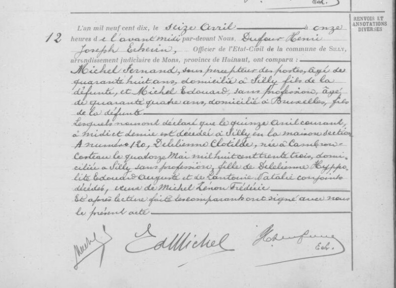 Document de décès de Clotilde DELELIENNE