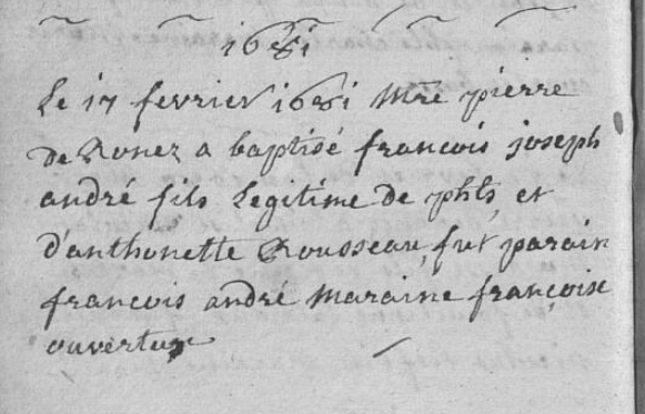 Acte de naissance de François Joseph ANDRE