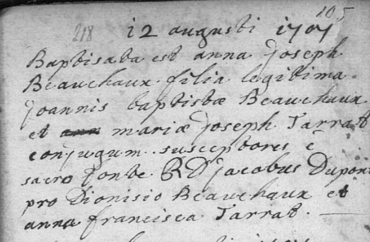 Acte de naissance de Anne Josephe BAUCHAUX