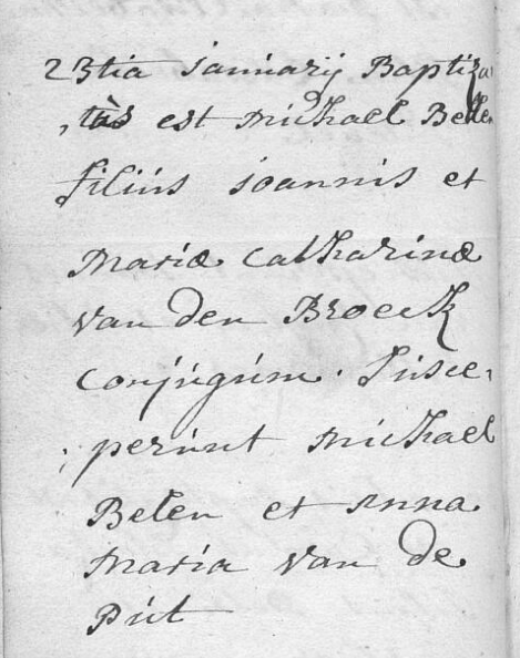 Acte de naissance de Joannes Michael BELLENS