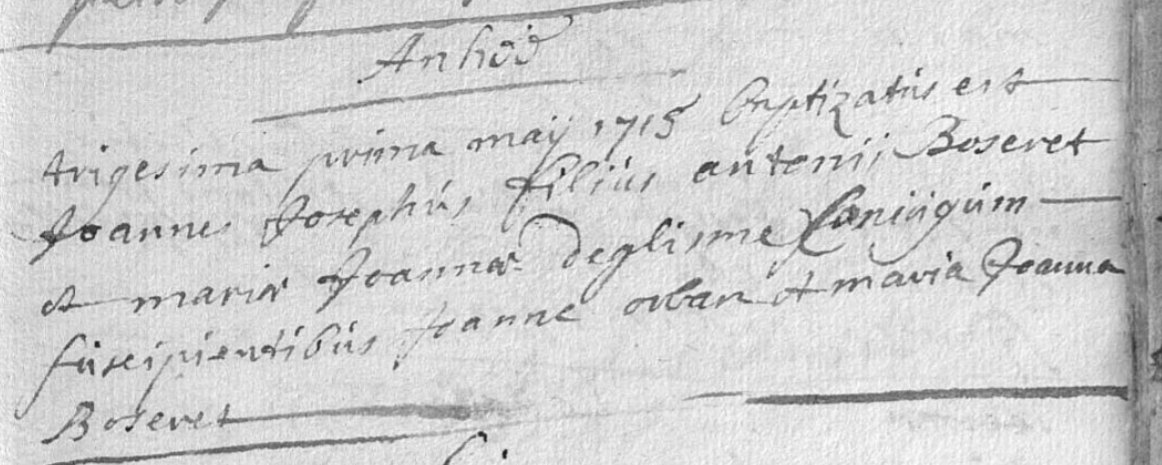 Acte de naissance de Jean Joseph BOSSERET