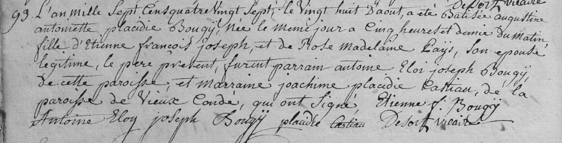 Acte de naissance de Augustine Antoinette Placidie BOUGY