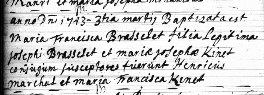 Acte de naissance de Marie Françoise BRASSELET
