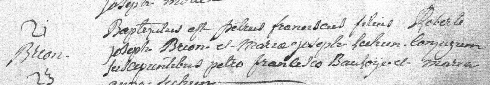 Acte de naissance de Pierre Francois BRION