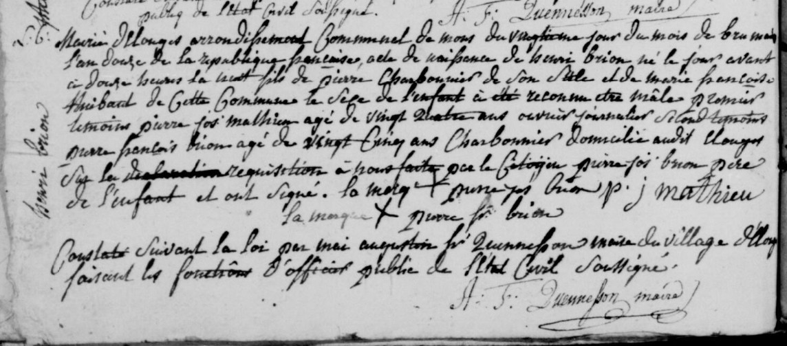 Acte de naissance de Henri BRION