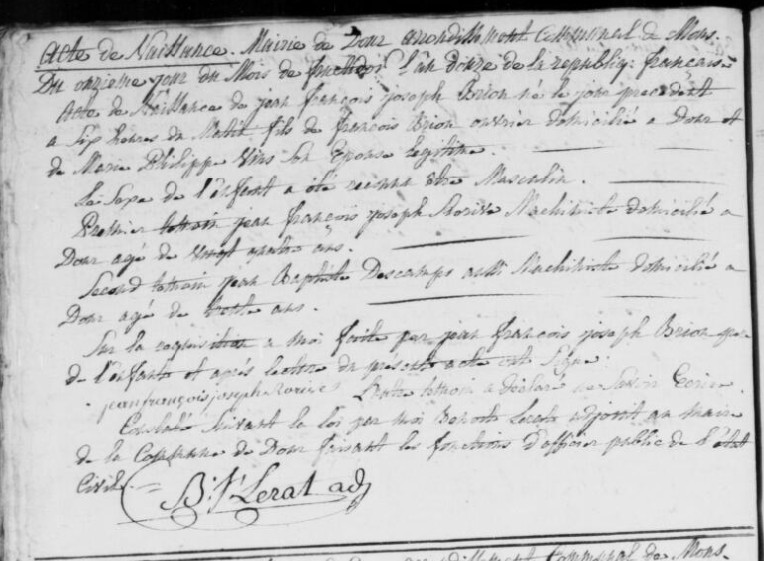 Acte de naissance de Jean François Joseph BRION