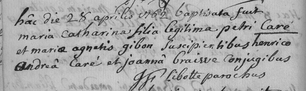 Acte de naissance de Marie Catherine CARE