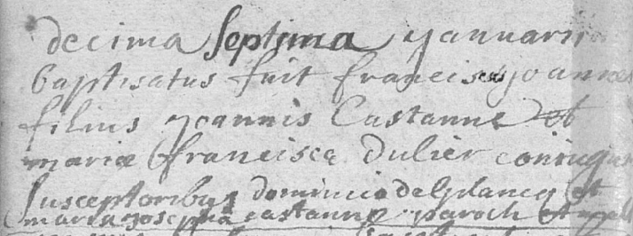 Acte de naissance de François Joannes CASTAIGNE