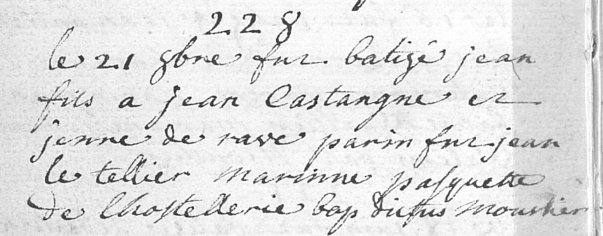 Acte de naissance de Jean CASTAIGNE