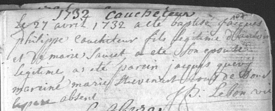 Acte de naissance de Jacques Philippe CAUCHETEUR