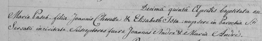 Acte de naissance de Marie Paschale CHERETTE