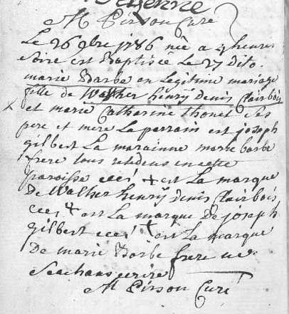 Acte de naissance de Marie Barbe CLAIRBOIS