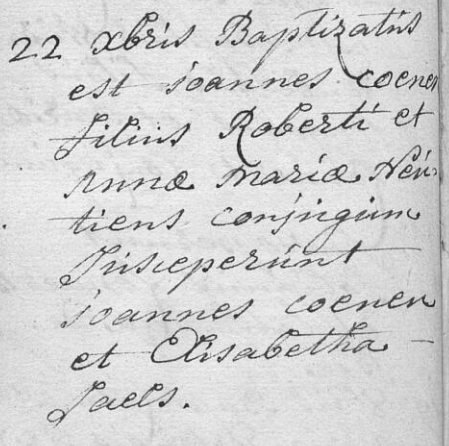 Acte de naissance de Jean COENEN