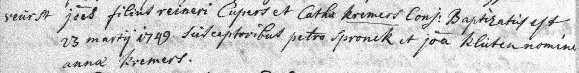 Acte de naissance de Anne Catherine CREMERS