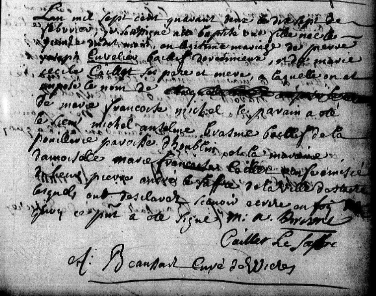 Acte de naissance de Marie Françoise Michelle CUVELIER