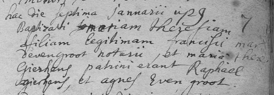 Acte de naissance de Marie Thérese D EVERGROOTE