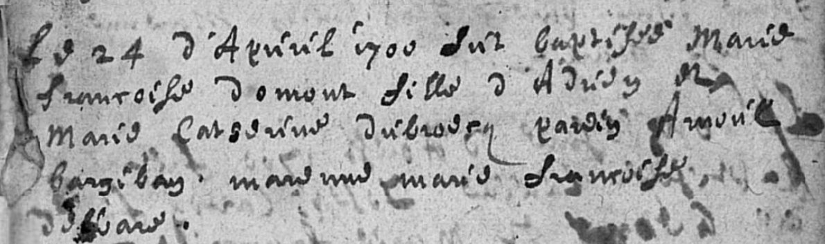 Acte de naissance de Marie Françoise DAUMONT