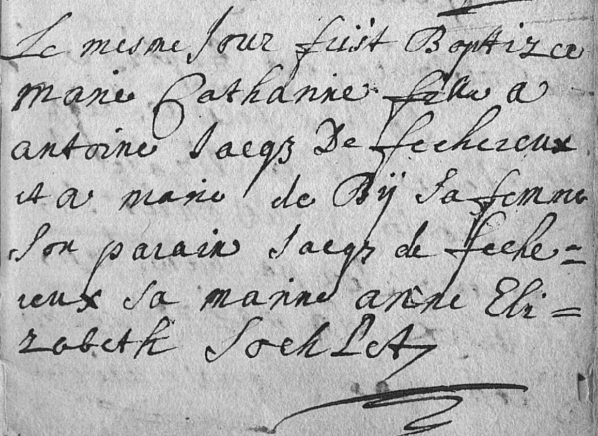 Acte de naissance de Marie Catherine DEFECHEREUX