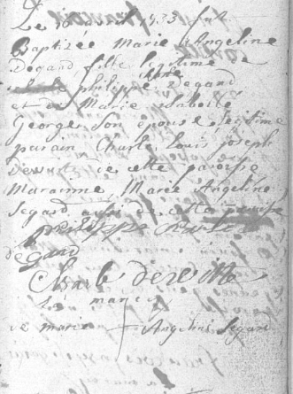 Acte de naissance de Marie Angélique DEGAND