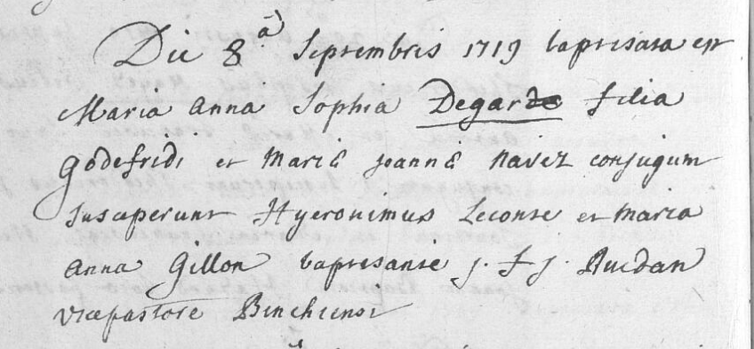 Acte de naissance de Marie Anne Sophie DEGAR