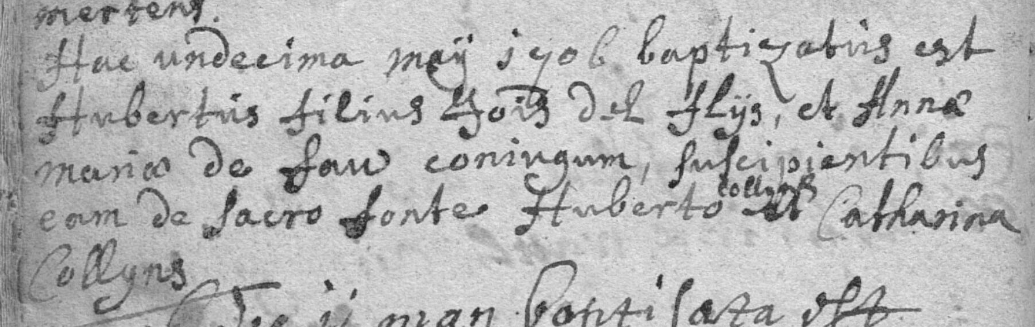 Acte de naissance de Huberti DEL FLYS