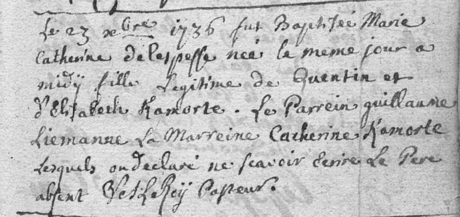 Acte de naissance de Marie Catherine DELESPESSE