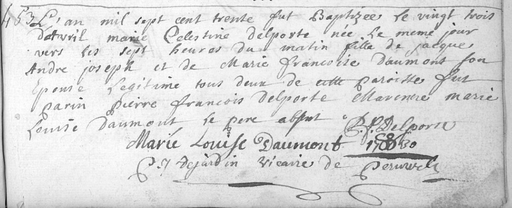 Acte de naissance de Marie Célestine DELPORTE