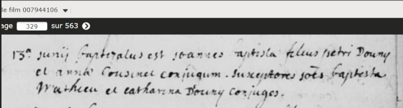 Acte de naissance de Jean Baptiste DONNAY