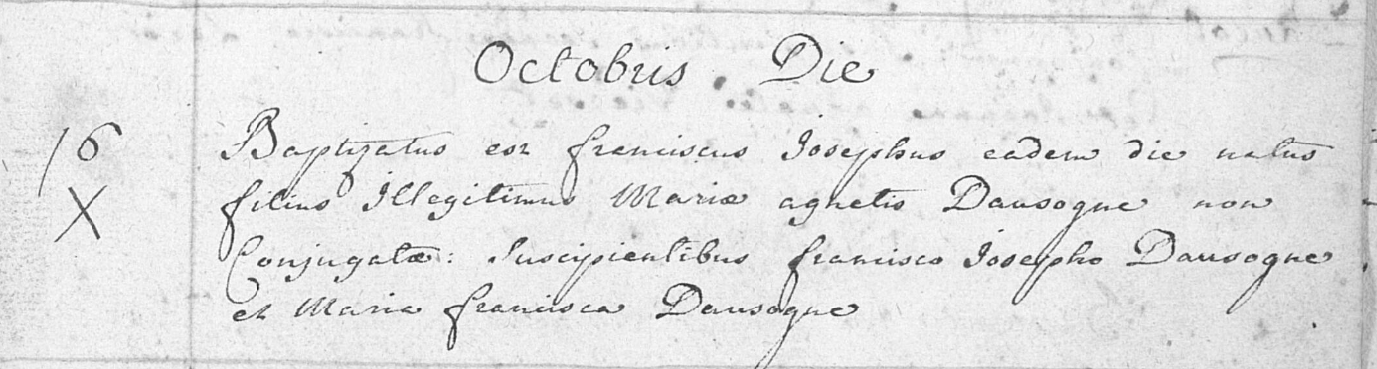 Acte de naissance de François Joseph DOSSOGNE (Daussogne)