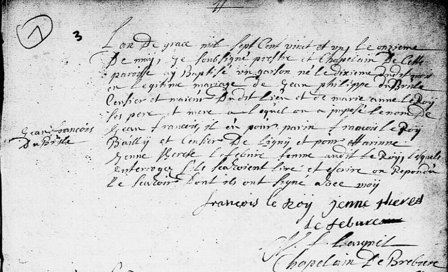 Acte de naissance de Jean François DUBRULLE