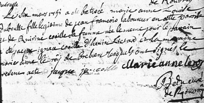 Acte de naissance de Marie Anne Louise DUBRULLE