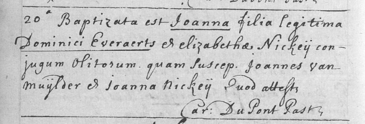 Acte de naissance de Jeanne EVERAERTS