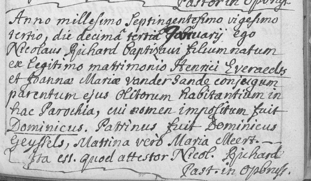 Acte de naissance de Dominicus EVERAERTS