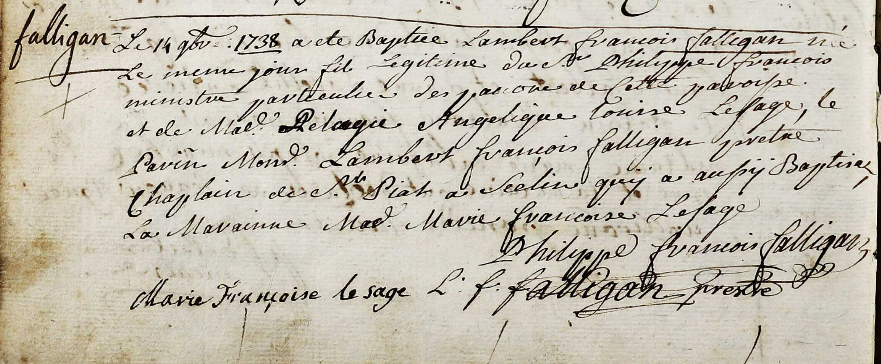 Acte de naissance de Lambert François FALLIGAN