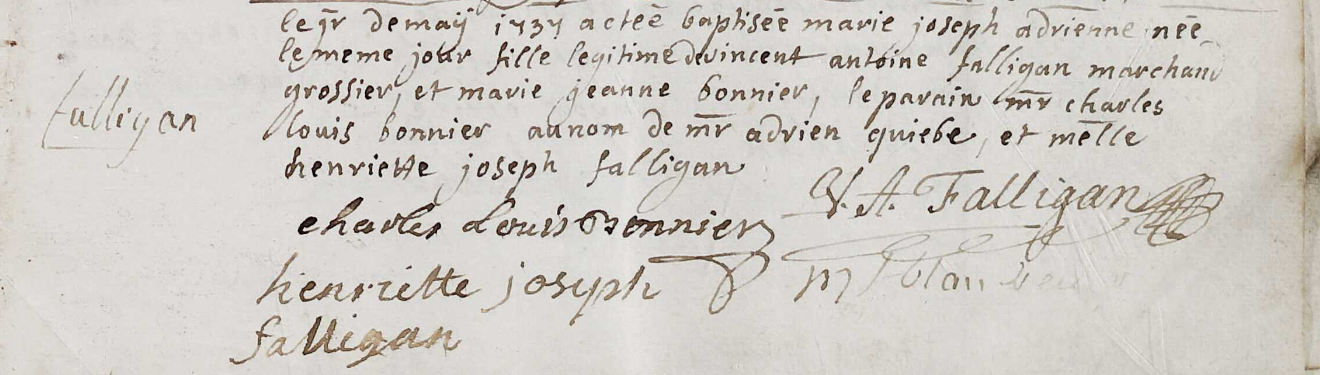 Acte de naissance de Marie Joseph Adrienne FALLIGAN