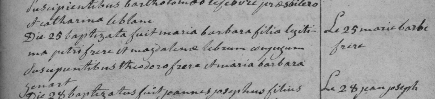 Acte de naissance de Marie Barbe FRERE