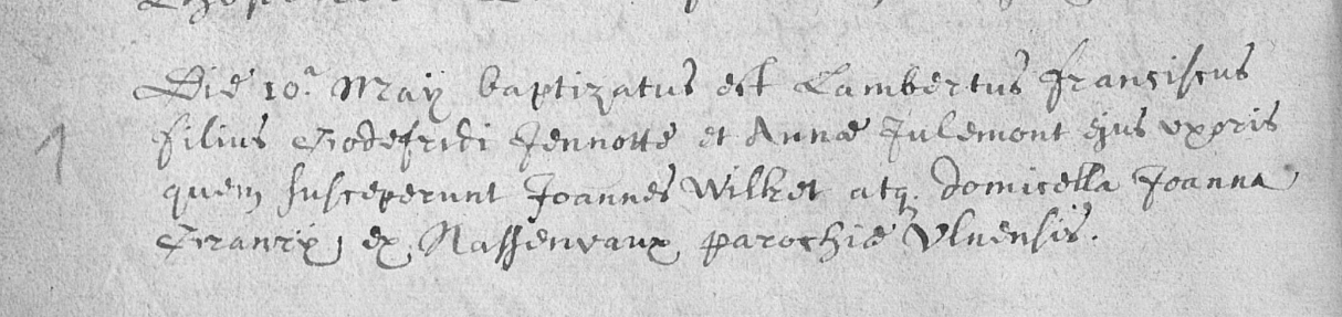 Acte de naissance de Lambert Franciscus GENOTTE