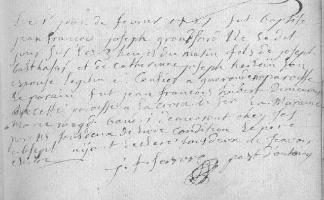 Acte de naissance de Jean François Joseph GRANSART