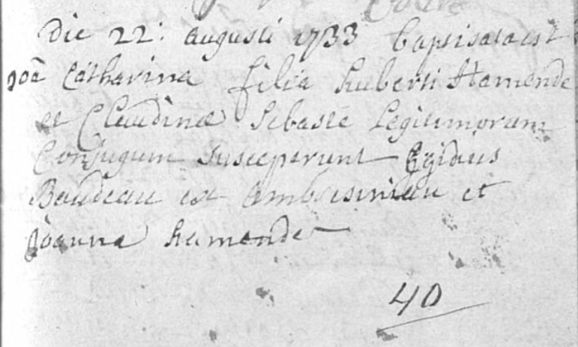 Acte de naissance de Jeanne Catherine HAMENDE