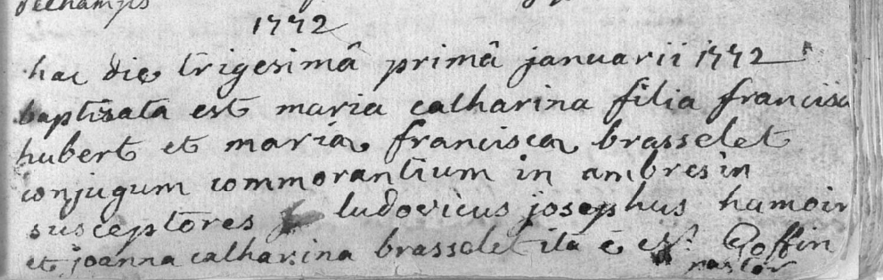 Acte de naissance de Marie Catherine HUBERT