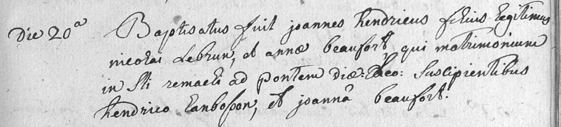 Acte de naissance de Jean Henri LEBRUN