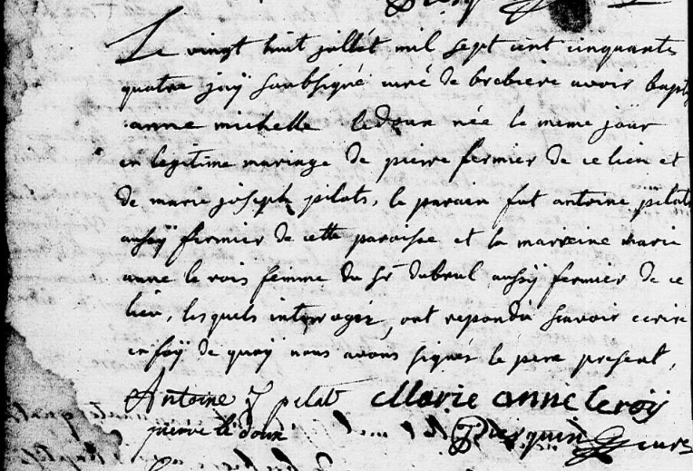 Acte de naissance de Anne Michelle LEDOUX