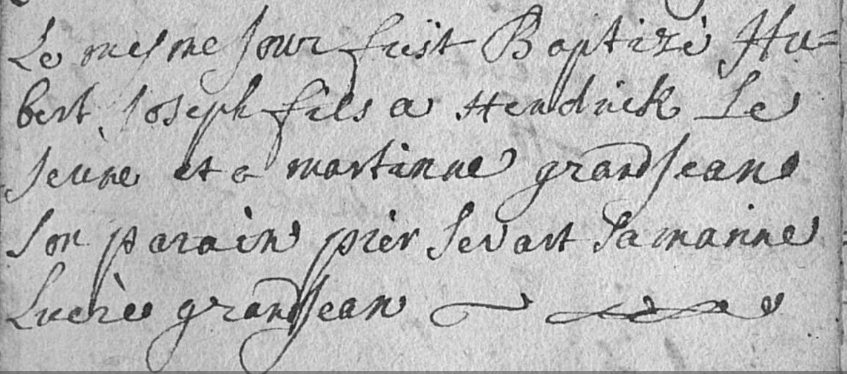 Acte de naissance de Hubert Joseph LEJEUNE