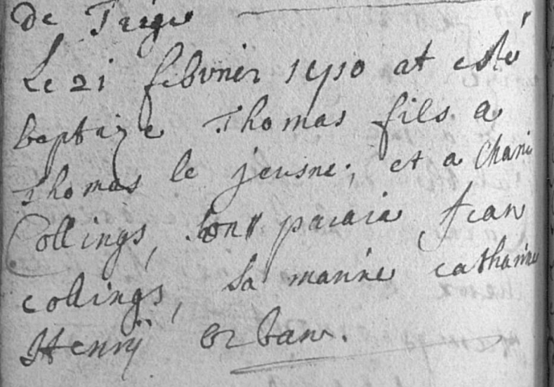 Acte de naissance de Thomas Henri LEJEUNE