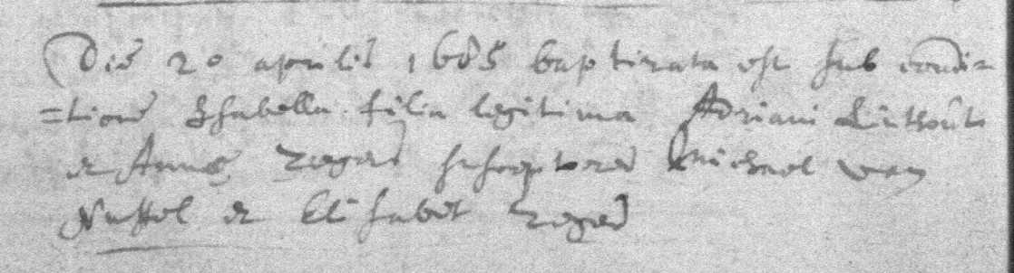 Acte de naissance de Isabella LINTHOUT