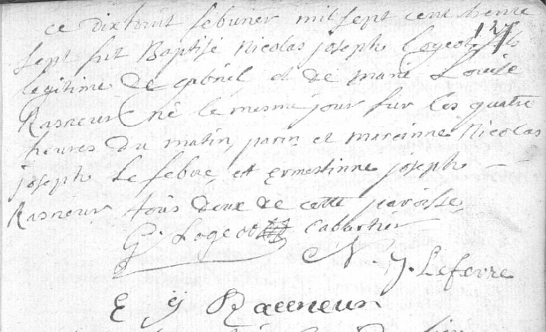 Acte de naissance de Nicolas Joseph LOGEOT