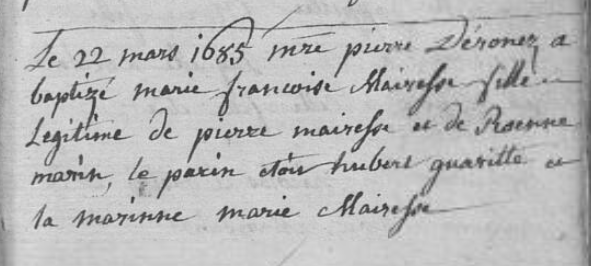 Acte de naissance de Marie Françoise MAIRESSE